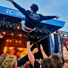 The Streets performance of @A grand don't come for free' was uplifting, literally! Crowds of people watched in delight as youngsters were thrown high in the air during their powerful set on Sunday night